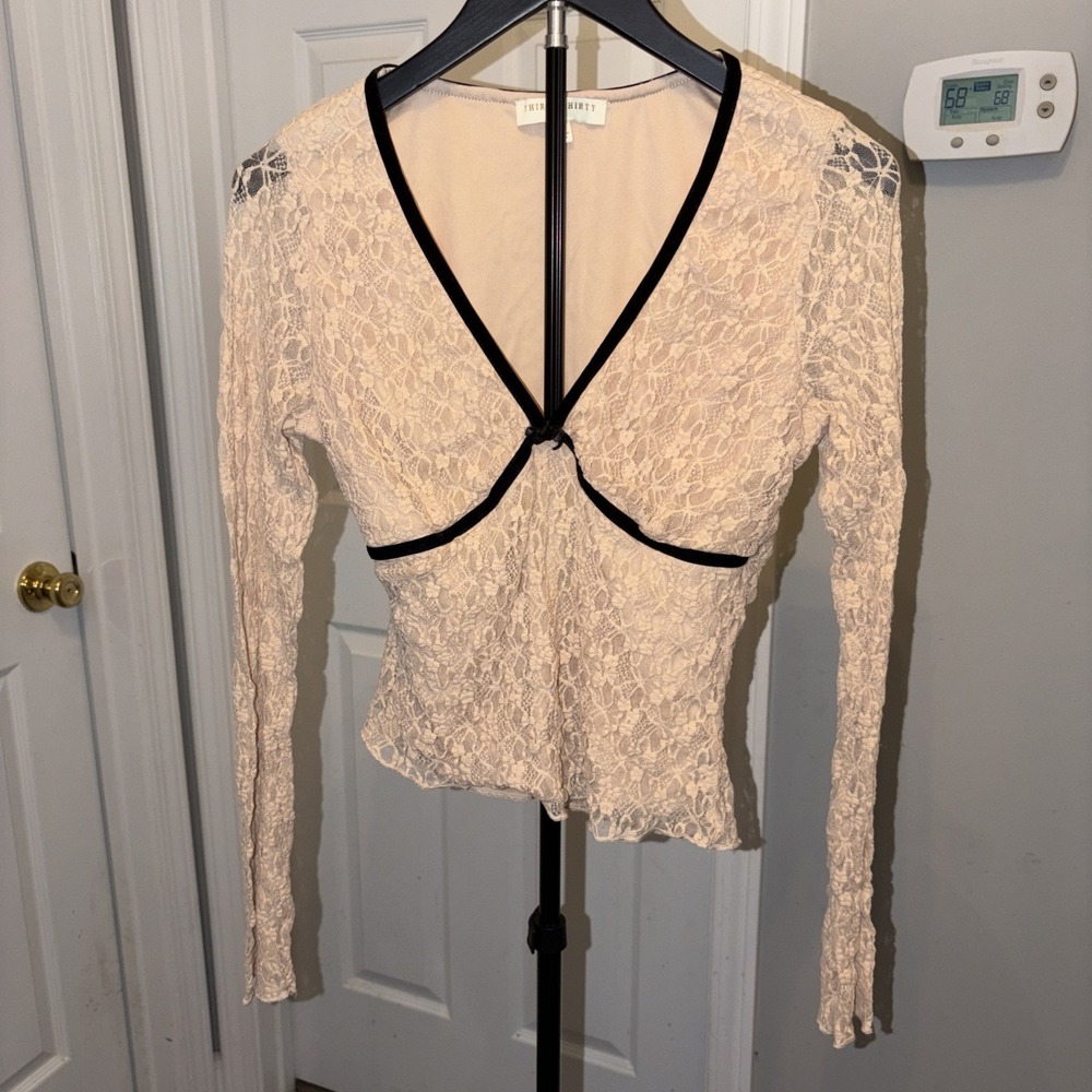 Thirty Thirty cream-colored sheer lace Whimsigoth top Large Western Boho Edgy